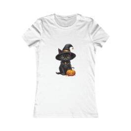 Halloween T-shirt � Lovely Witch black cat Women�s Favorite Tee