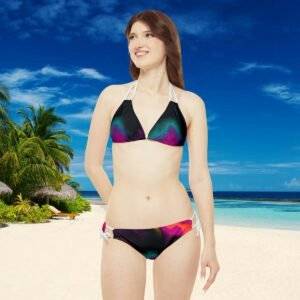 Pink Black Strappy Bikini Set